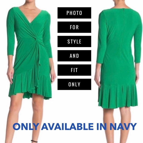 MARINA Navy Blue Ruffle Wrap Dress Wedding Prom S - Picture 10 of 10